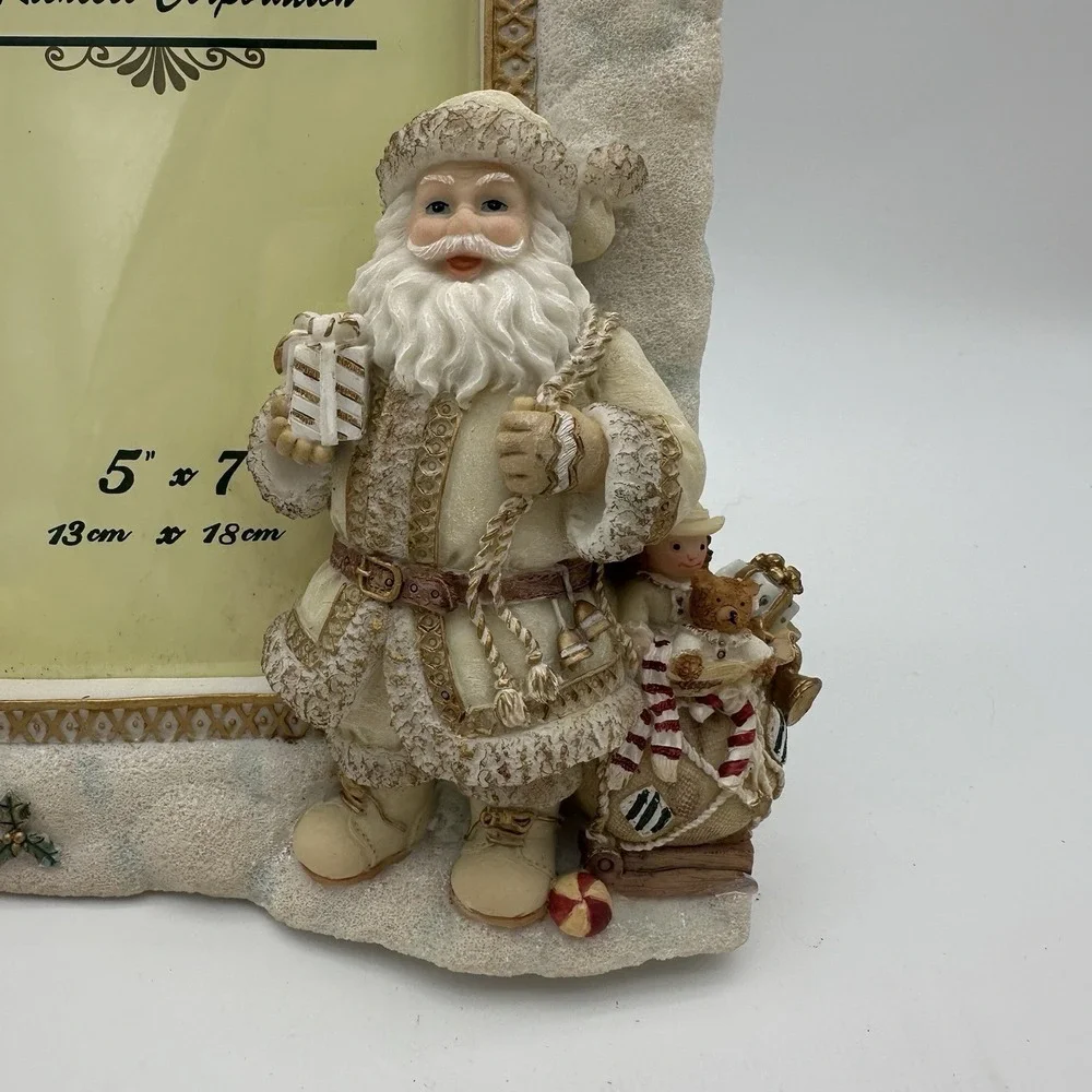 Vintage Heavy Duty‎ 3D Santa Christmas Photo Frame Bells Stars White Holiday